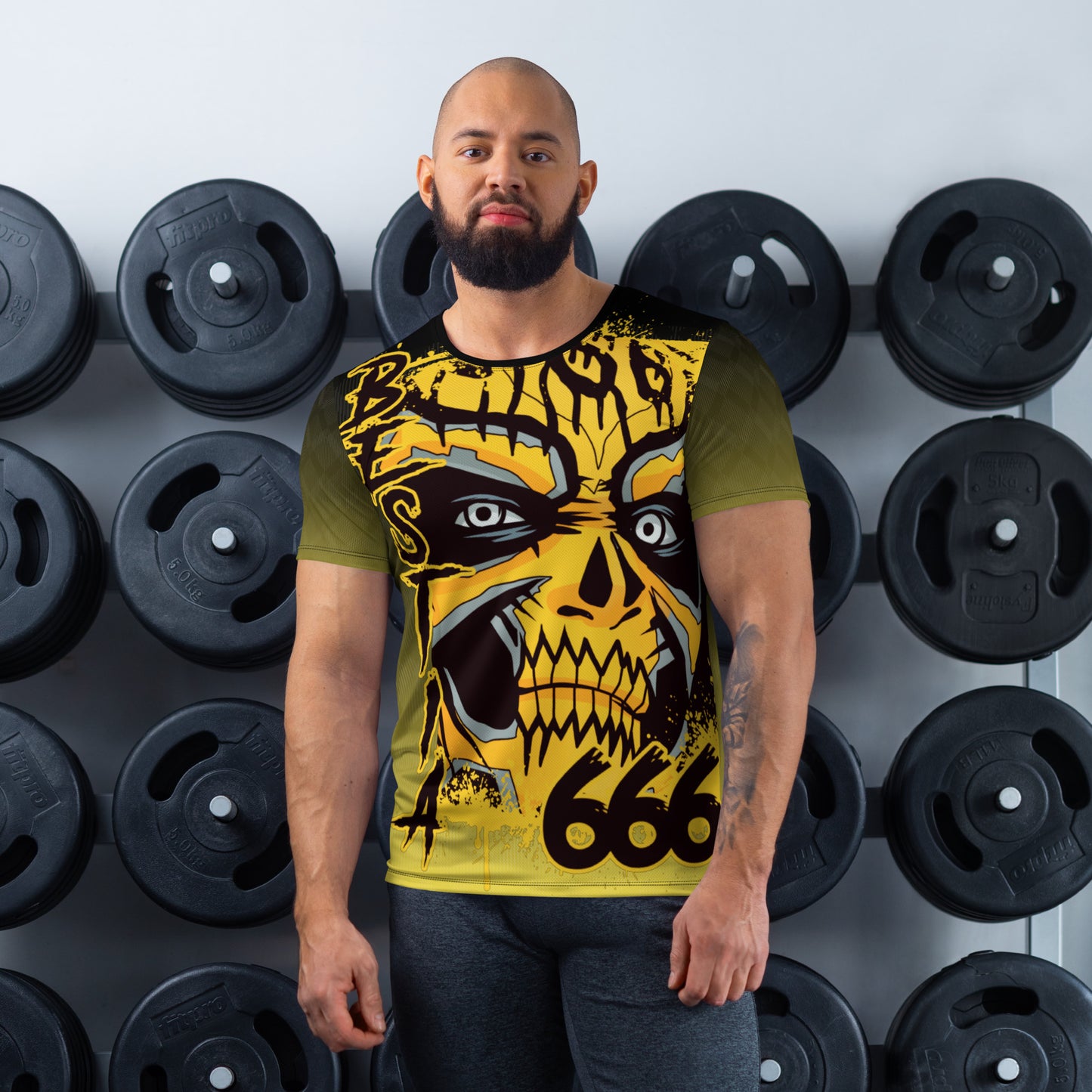 Bestia 666 Camiseta deportiva sublimada para hombre con estampado integral