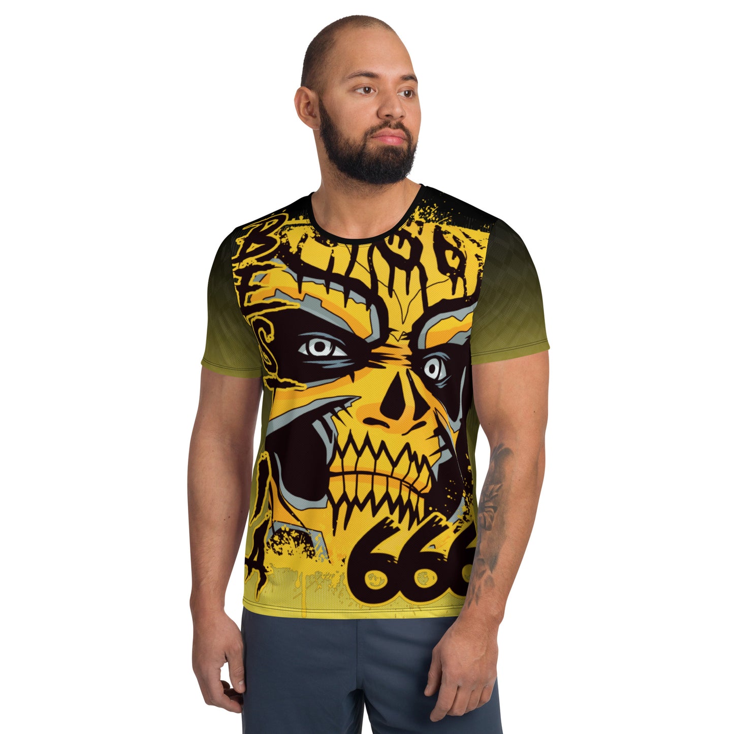 Bestia 666 Camiseta deportiva sublimada para hombre con estampado integral